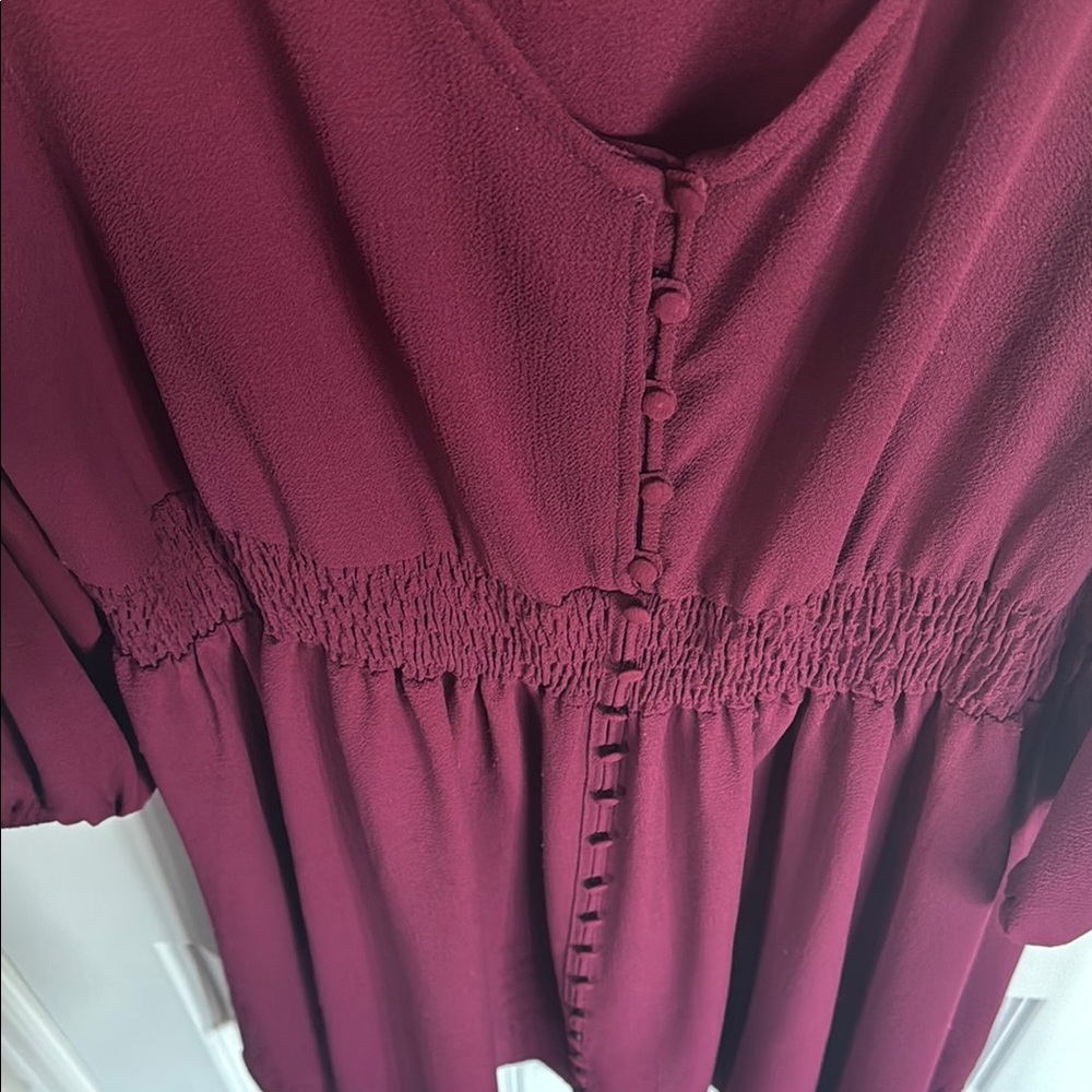 Deep Burgundy Button-Front Dress, Plus Size 2X - Picture 5 of 7